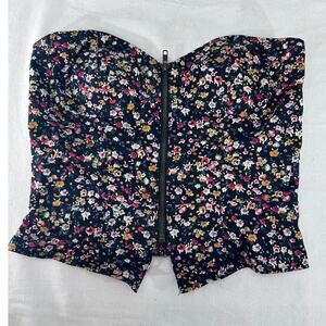 Silence + Noise Women's sz M Floral Zip Up Bustier Y2K Crop Top Corset